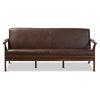Image of Baxton Studio Bianca Mid-Century Modern Walnut Wood Dark Brown Distressed Faux Leather 3-Seater Sofa Bianca-Dark Brown/Walnut Brown-SF