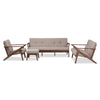 Image of Baxton Studio Bianca Mid-Century Modern Walnut Wood Light Grey Fabric Tufted Livingroom Sofa Set Bianca-Light Grey/Walnut Brown-4PC-Set