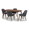 Image of Baxton Studio Cody Mid-Century Modern Upholstered Walnut Finished Wood 5-Piece Dining Set Dining Room Cody-Dark Grey-5PC Dining Set