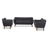 Image of Baxton Studio Harper Mid-Century Modern Dark Grey Fabric Upholstered Walnut Wood Button-Tufted 3-Piece Sofa Set 809-Dark-Grey-3PC-Set