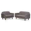 Image of Baxton Studio Virginia Mid-Century Modern Light Grey Fabric Upholstered Walnut Wood Button-Tufted 2-Piece Living Room Sofa Set 810-Light-Grey-2PC-Set