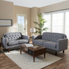Image of Baxton Studio Virginia Mid-Century Modern Light Grey Fabric Upholstered Walnut Wood Button-Tufted 2-Piece Living Room Sofa Set 810-Light-Grey-2PC-Set