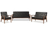 Image of Baxton Studio Sorrento Mid-century Retro Modern Black Faux Leather Upholstered Wooden 3 Piece Living room Set Living Room Furniture BBT8013-3PC Set