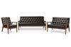 Image of Baxton Studio Sorrento Mid-century Retro Modern Black Faux Leather Upholstered Wooden 3 Piece Living room Set Living Room Furniture BBT8013-3PC Set