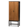 Image of Baxton Studio Marya Mid-Century Modern Dark Brown And Walnut Two-Tone Solid Rubberwood MDF Veneered Wine Cabinet Bar Furniture RT451-OCC-2CTN