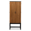 Image of Baxton Studio Marya Mid-Century Modern Dark Brown And Walnut Two-Tone Solid Rubberwood MDF Veneered Wine Cabinet Bar Furniture RT451-OCC-2CTN
