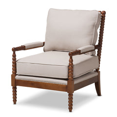 Baxton Studio Beaumont Modern Classic Walnut Brown Finish Wood and Beige Fabric Upholstered Spindle Lounge Chair Living Room Furniture TSF-257-Beige-CC