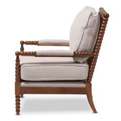 Baxton Studio Beaumont Modern Classic Walnut Brown Finish Wood and Beige Fabric Upholstered Spindle Lounge Chair Living Room Furniture TSF-257-Beige-CC