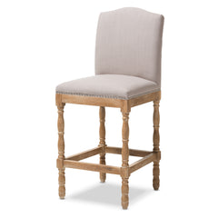 Baxton Studio Paige French Vintage Cottage Weathered Oak Finish Wood and Beige Fabric Upholstered Bar Stool TSF-630-28-Beige-CS