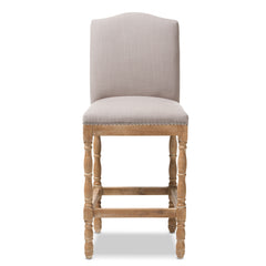 Baxton Studio Paige French Vintage Cottage Weathered Oak Finish Wood and Beige Fabric Upholstered Bar Stool TSF-630-28-Beige-CS