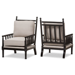 Baxton Studio Hillary Modern and Contemporary Beige Fabric Upholstered Back Accent Chair Chaises Chairs and Lounger (Set of 2) TSF-6391