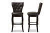 Image of Baxton Studio Leonice Modern and Contemporary Dark Brown Faux Leather Upholstered Button-tufted 29-Inch Swivel Bar Stool (Set of 2) Bar Furniture BBT5222