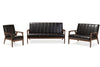 Image of Baxton Studio Nikko Mid-century Modern Scandinavian Style Black Faux Leather 3 Pieces Living Room Sets Living Room Furniture BBT8011A2