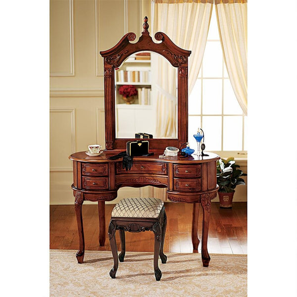 Design Toscano Madame Bouvier Boudoir Stool Finish: Walnut 並行輸入品 Design Toscano The Queen Anne Dressing Table and Mirror AE94543
