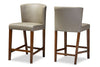 Image of Baxton Studio Olivia Mid-century Modern Scandinavian Style Dark Walnut Wood Grey Faux Leather Pub Stool (Set of 2) Bar Furniture Bar and Counter Stools