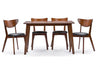 Image of Baxton Studio Sumner Mid-Century Style "Walnut" Brown 5-Piece Dining Set Dining Room RT331-TBL-CHR