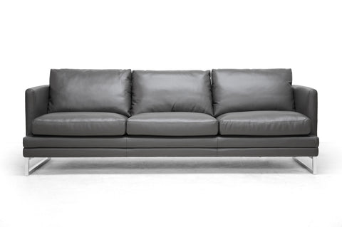 Baxton Studio Dakota Pewter Gray Leather Modern Sofa Living Room Furniture 1378-DU8145-SF