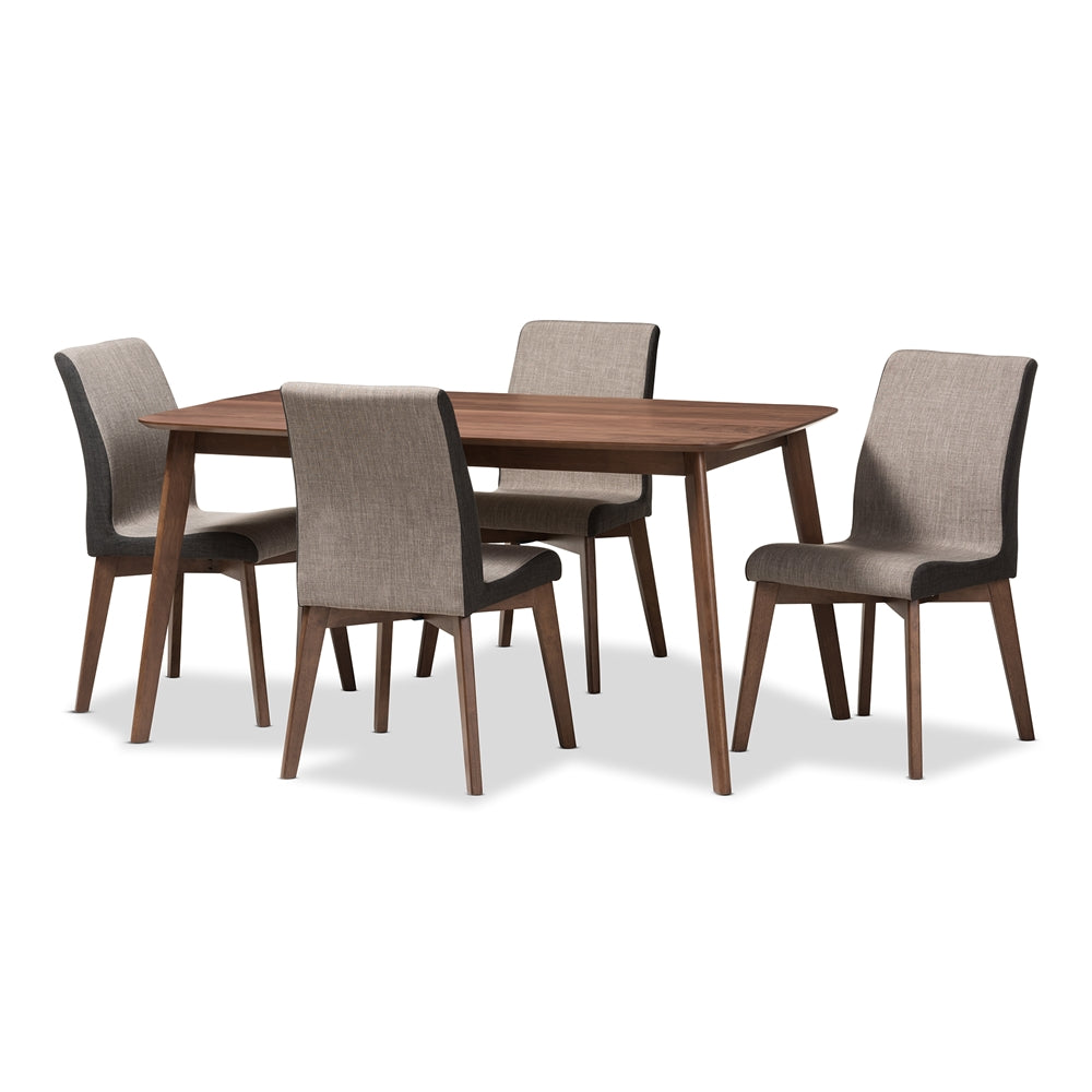 Baxton Studio Kimberly Mid-Century Modern Beige and Brown Fabric 5-Piece Dining Set Dining Room Kimberly-Brown-5PC Dining Set