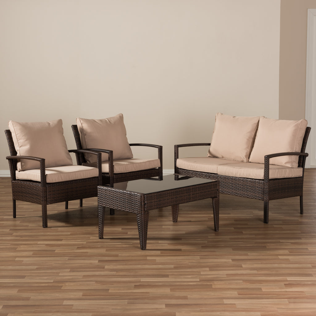 Baxton Studio Empire Modern and Contemporary 4-Piece Brown Wicker Outdoor Patio Furniture Set PAS-1516