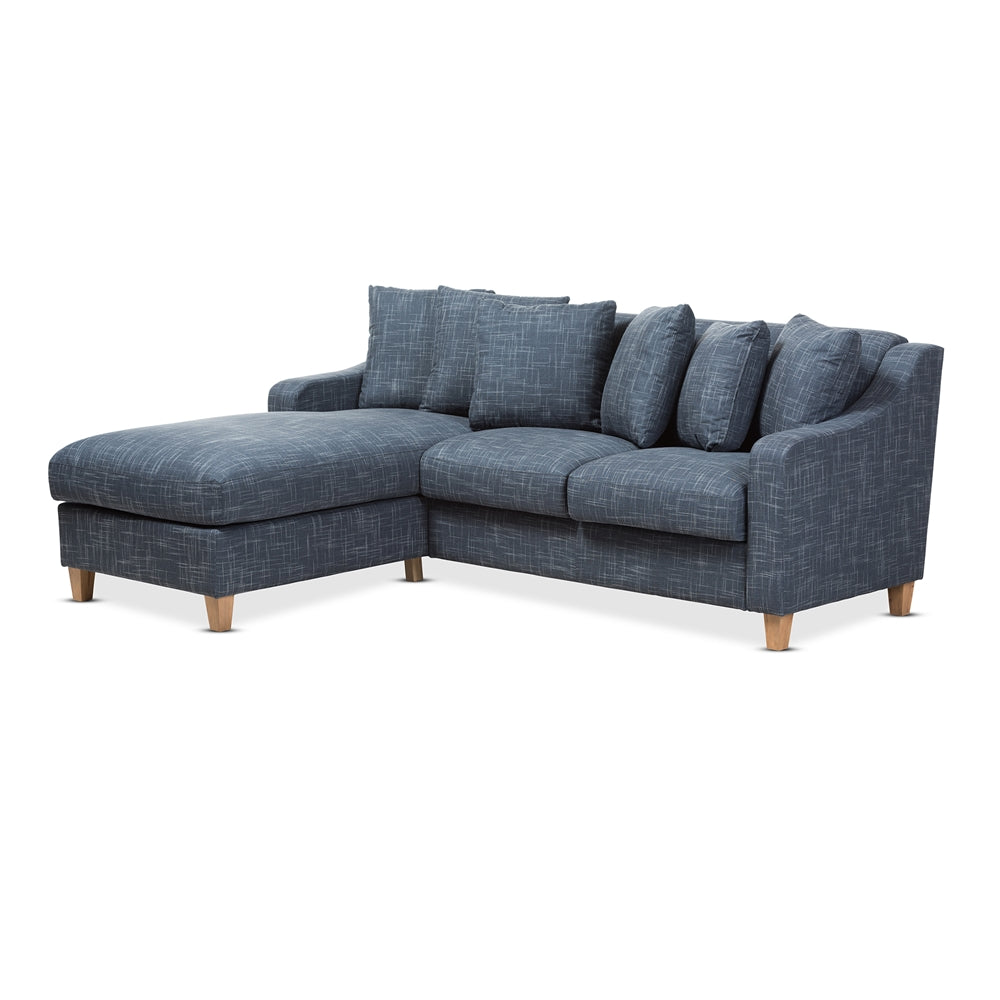 Baxton Studio Winslow Modern and Contemporary Blue Fabric Upholstered 2-Piece Left Facing Sectional Living Room Furniture BBT8032L-Shaker Blue-LFC