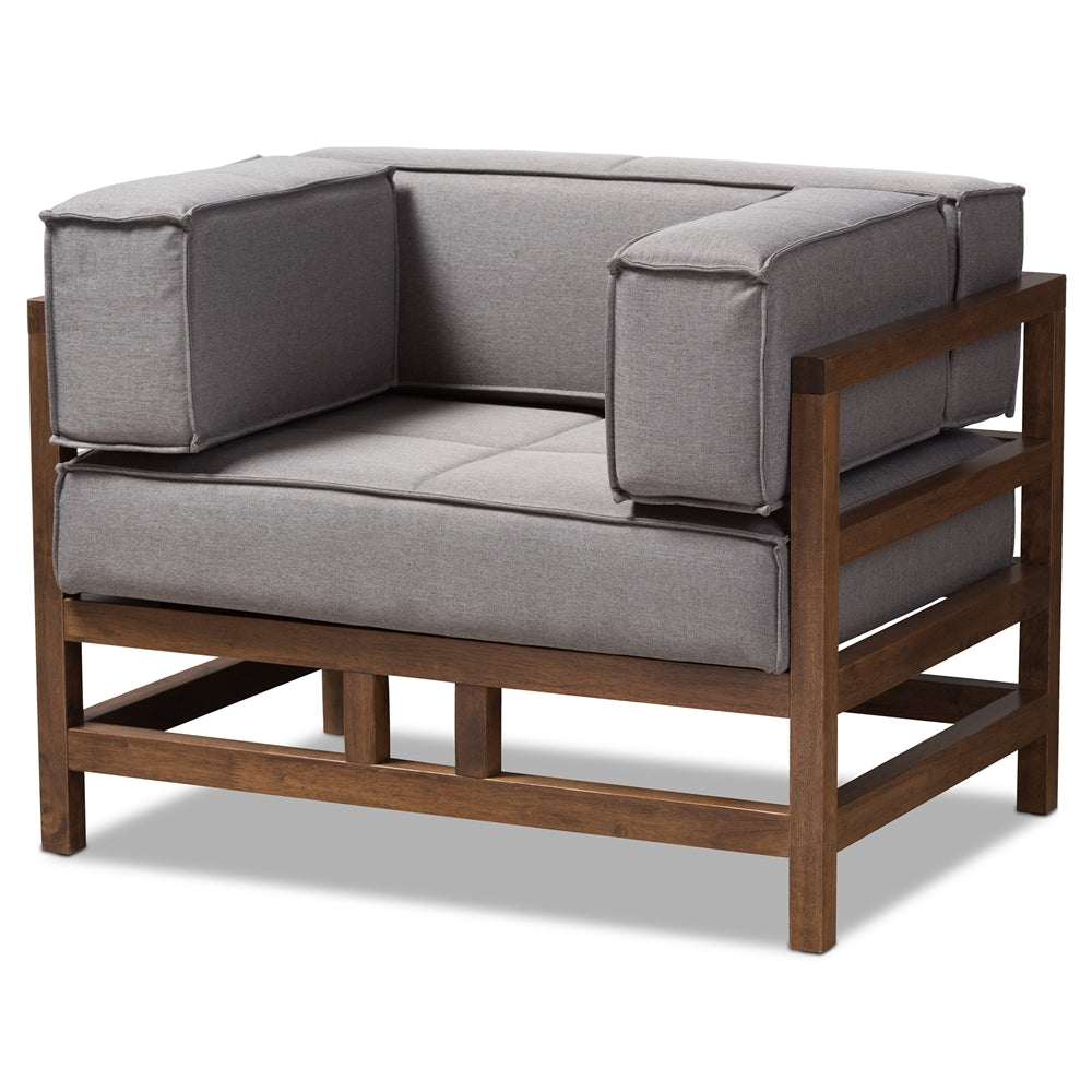 Baxton Studio Shaw Mid-Century Modern Grey Fabric Upholstered Walnut Wood Armchair Living Room Furniture BBT8033-1-CC-Grey-XD45
