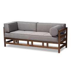 Baxton Studio Shaw Mid-Century Modern Grey Fabric Upholstered Walnut Wood 3-Seater Sofa Living Room Furniture BBT8033-3-SF-Grey-XD45