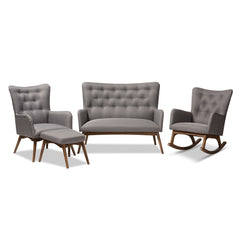 Baxton Studio Waldmann Mid-Century Modern Grey Fabric Upholstered Livingroom Set Living Room Furniture BBT5303-Grey-3PC-Set