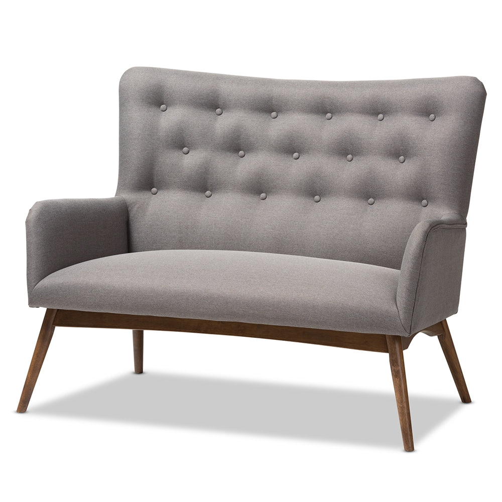 Baxton Studio Waldmann Mid-Century Modern Grey Fabric Upholstered Loveseat Living Room Furniture BBT5303-LS-Grey-XD45