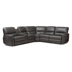 Baxton Studio Amaris Modern and Contemporary Bonded Leather 5-Piece Power Reclining Sectional Sofa with USB Ports Sofa and Sectional Living Room Furniture RX033A-Black-SF