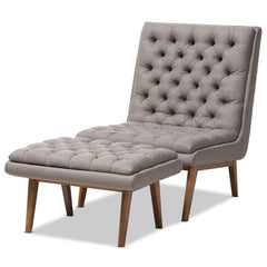 Baxton Studio Annetha Mid-Century Modern Fabric Upholstered Walnut Finished Living Room Set Living Room Furniture BBT5272-Grey Set
