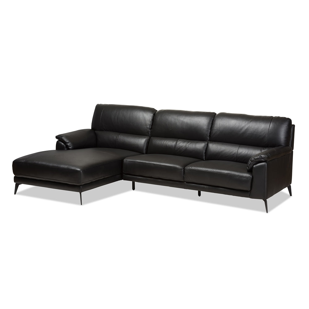 Baxton Studio Radford Modern and Contemporary Leather Left Facing Chaise 2-Piece Sectional Sofa Living Room Furniture 5358-Black-LFC