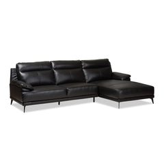 Baxton Studio Rabbie Modern and Contemporary Leather Right Facing Chaise 2-Piece Sectional Sofa Living Room Furniture 5390-Black-RFC