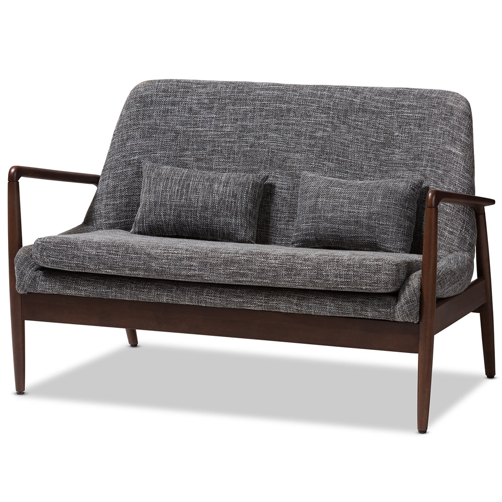 Baxton Studio Carter Mid-Century Modern Walnut Wood Grey Fabric Upholstered 2-seater Sofa and Sectional Living Room Furniture LB887-Grey-LS