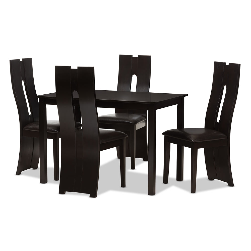 Baxton Studio Alani Modern and Contemporary Dark Brown Faux Leather Upholstered 5-Piece Dining Set Dining Room RH5509C-Dark Brown Dining Set
