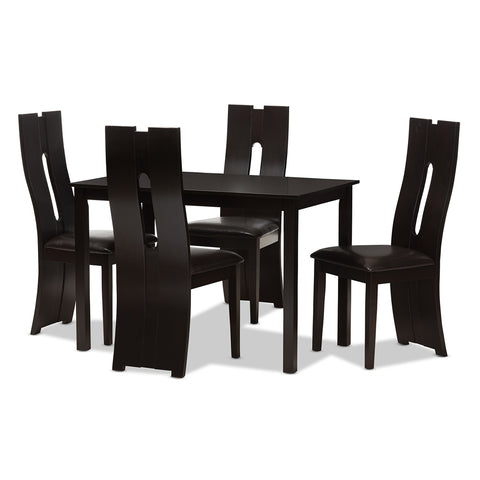 Baxton Studio Alani Modern and Contemporary Dark Brown Faux Leather Upholstered 5-Piece Dining Set Dining Room RH5509C-Dark Brown Dining Set
