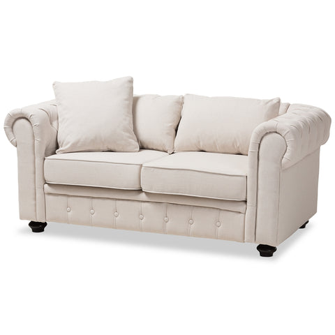Baxton Studio Alaise Modern Classic Linen Tufted Scroll Arm Chesterfield Sofa and Sectional Living Room Furniture RX1616-Beige-LS