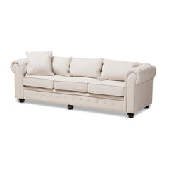 Baxton Studio Alaise Modern Classic Linen Tufted Scroll Arm Chesterfield Sofa and Sectional Living Room Furniture RX1616-Beige-SF