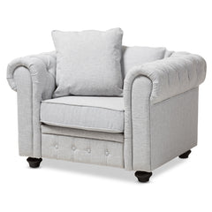Baxton Studio Alaise Modern Classic Linen Tufted Scroll Arm Chaise, Chair and Lounger Living Room Furniture RX1616-Gray-CC