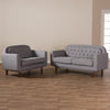 Image of Baxton Studio Virginia Mid-Century Modern Light Grey Fabric Upholstered Walnut Wood Button-Tufted 2-Piece Living Room Sofa Set 810-Light-Grey-2PC-Set