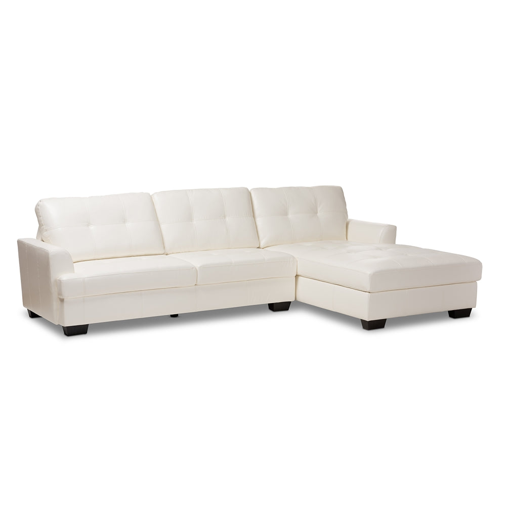 Baxton Studio Adalynn Modern and Contemporary White Faux Leather Upholstered Sectional Sofa Living Room Furniture R2471-White-RFC (IDS070LT-SEC-LS)