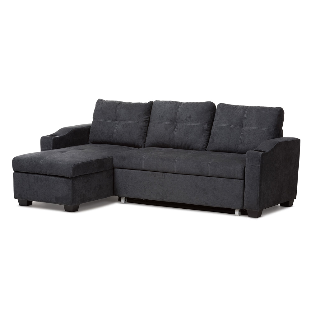 Free Shipping - Baxton Studio Lianna Modern and Contemporary Fabric Upholstered Sectional Sofa Living Room Furniture R8068-Dark Grey-Rev-SF