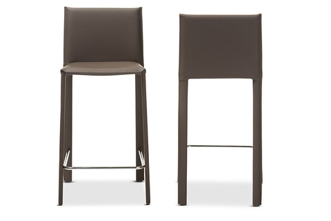 Baxton Studio Crawford Modern and Contemporary Taupe Leather Upholstered Counter Height Stool (Set of 2) ALC-1822A-65-Taupe