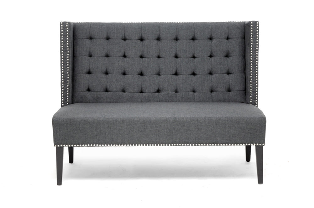 Baxton Studio Owstynn Gray Linen Modern Banquette Bench Living Room Furniture BH-63114G-Grey