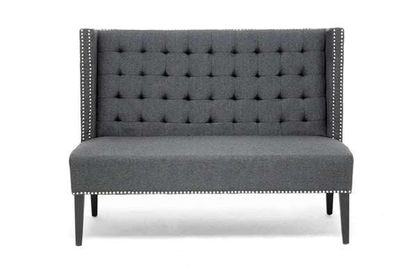 Baxton Studio Owstynn Gray Linen Modern Banquette Bench Living