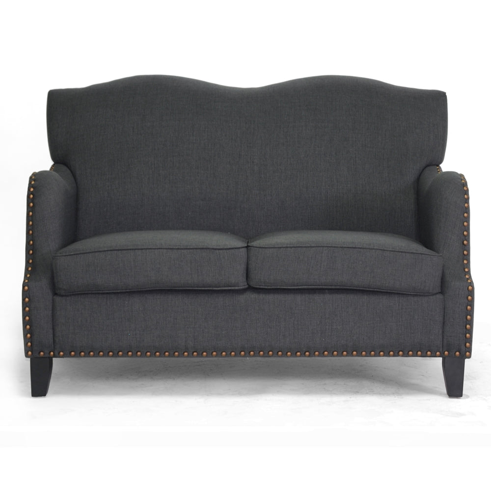 Baxton Studio Penzance Dark Gray Linen Loveseat Living Room Furniture BH-63192-2-Grey-LS