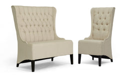 Baxton Studio Vincent Beige Linen Modern Loveseat Bench and Chair Set Living Room Furniture BH-A32387-Beige-LS