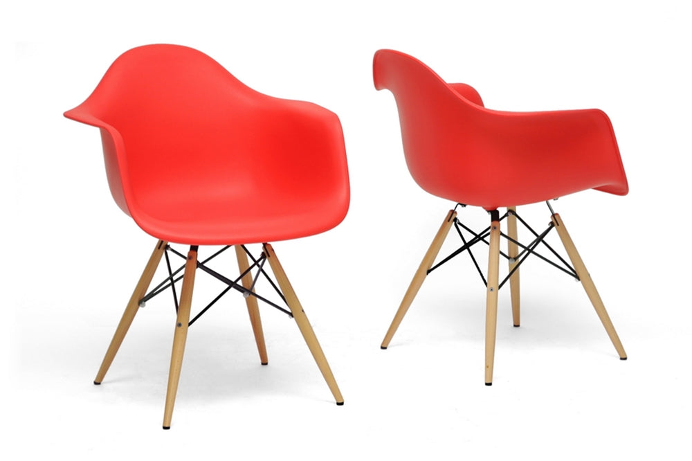 Baxton Studio Pascal plastic Mid-Century Modern Shell Chair (Set of 2) Dining Room DC-866-Red