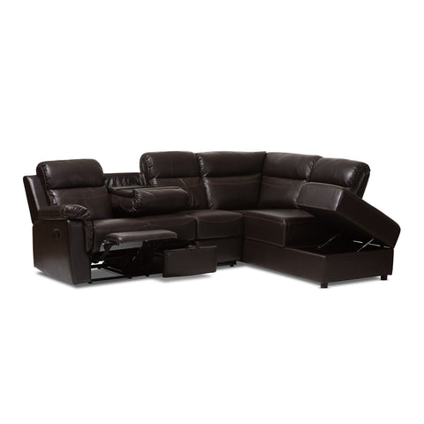 Baxton Studio Roland Modern and Contemporary Faux Leather 2-Piece Sectional with Recliner and Storage Chaise R1818