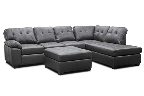 Baxton Studio Mario Brown Leather Modern Sectional Sofa with Ottoman R7470 3PC-CHOCOLATE