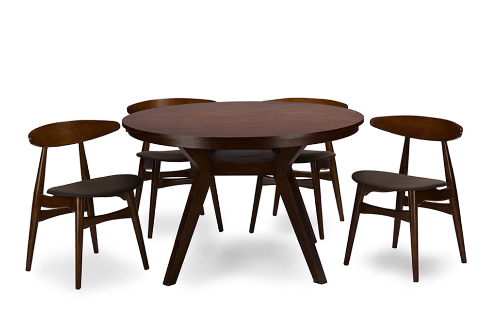 Baxton Studio Flamingo Mid-Century Dark Walnut Wood 5PC Dining SetOne (1) Dining Table, Four (4) Dining Chair RT348-326-TBL-CHR 5PC Set